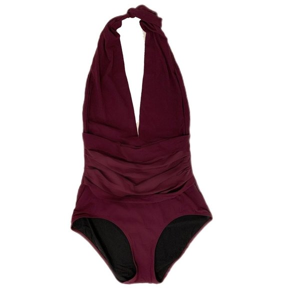 Dolce & Gabbana Deep-V Purple Halter Swimsuit - Picture 1 of 6
